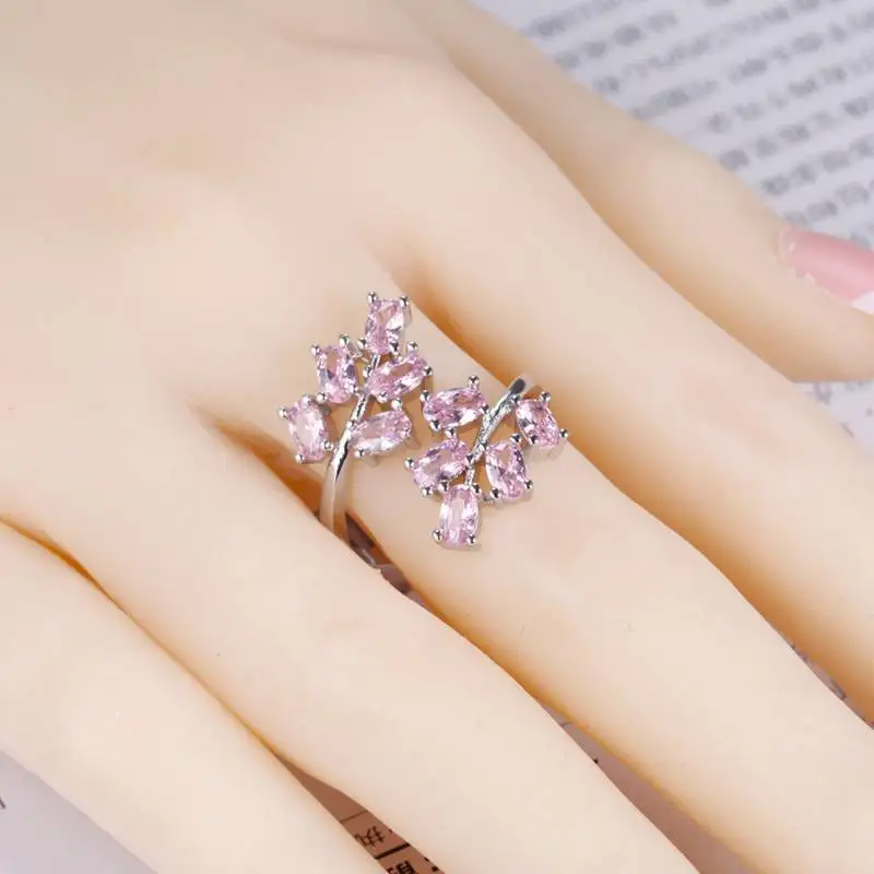 Romantic Pink Cubic Zirconia Flower Adjustable Rings Silver Color Exquisite Wedding Bands Party Anniversary Ring Women Drop Ship | Украшения