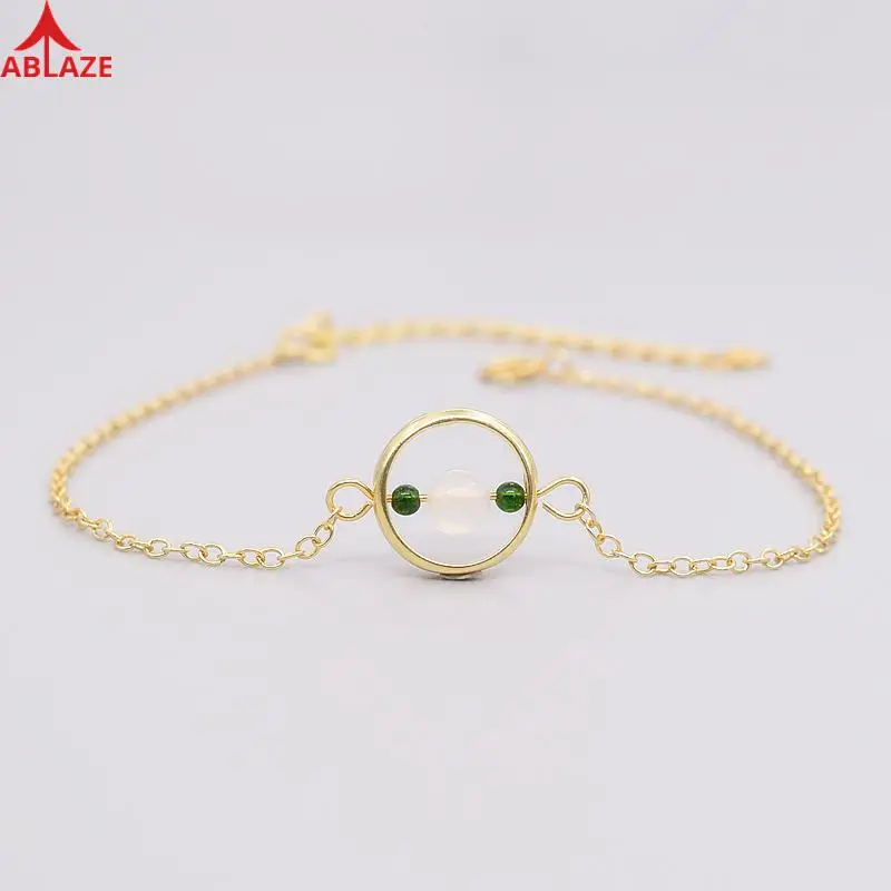 Баланс камней натуральный белый халцедон Шарм Браслеты 18 К золото 925 Серебро Йога