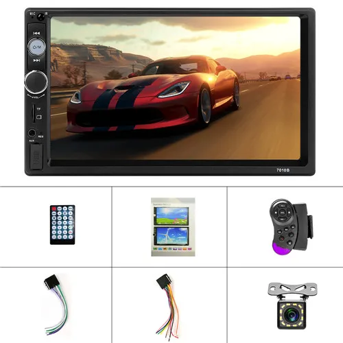 Hikity 2 Din автомагнитола " HD 7010B Авторадио Зеркало Ссылка аудио стерео Bluetooth AUX Поддержка камеры заднего вида аудио плеер - Цвет: With 12LED camera