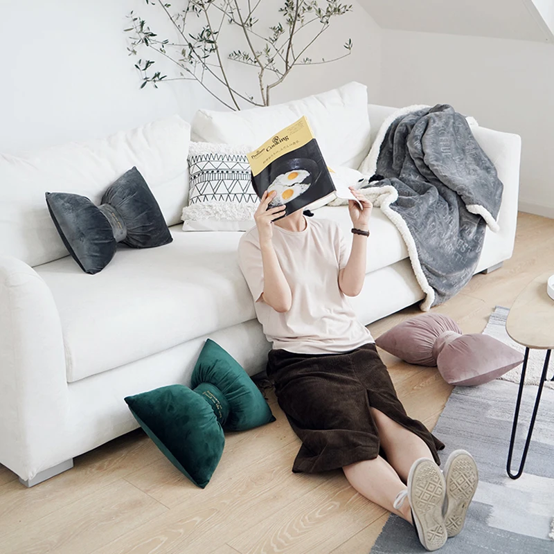 Подушка бархатная с бантом милая подкладка для спины и шеи дома офиса мягкая