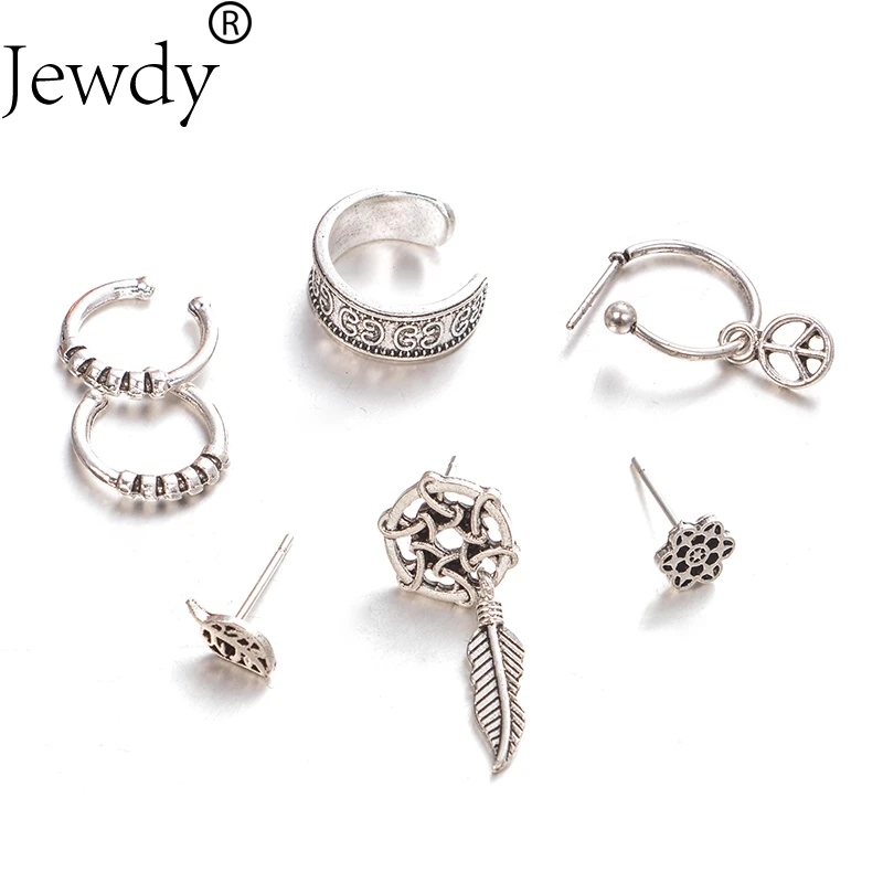 Jewdy Винтажные серьги в виде листьев Ловец снов для женщин стиле ретро 7 штук