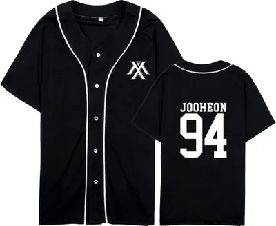 JOOHEON2 Модные женские футболки Kpop MONSTA X WONHO IM та же унисекс бейсбольная пуговица кардиган с коротким рукавом Футболка Прямая - Цвет: JOOHEON2