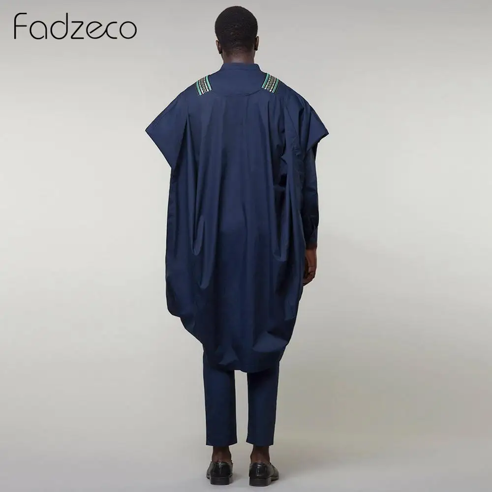 Мужские африканские костюмы Fadzeco Agbada Дашики блузка брюки деловой комплект из 3