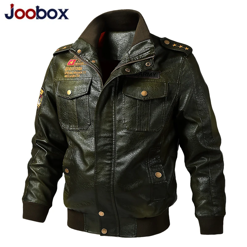 JOOBOX бомбер пилотный кожаный жакет для мужчин Вышивка Военная искусственная кожа