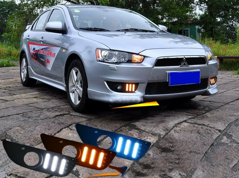 EOsuns led drl Дневной ходовой светильник+ противотуманная фара для Mitsubishi Lancer-ex 2010-2012 с желтыми поворотниками и синим ночным светильник