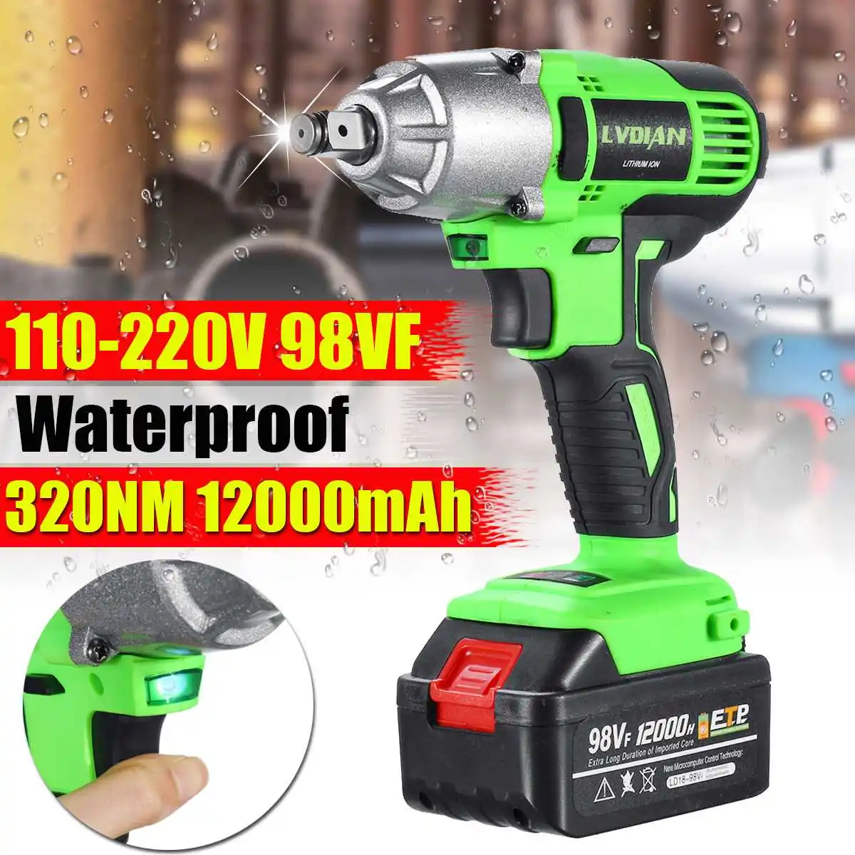 Аккумуляторный Электрический гайковерт 98VF 110 240 В ударный 12000 мАч ручная дрель