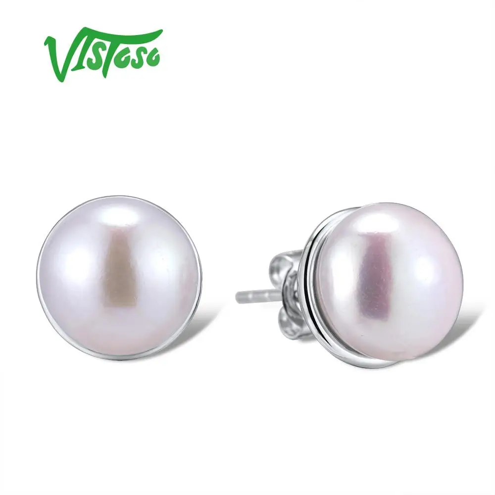 Женские серьги гвоздики с жемчугом VISTOSO элегантные блестящие из чистого