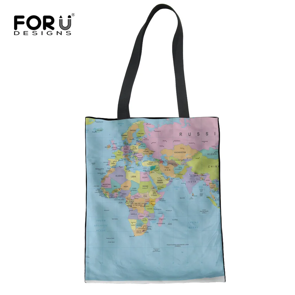 

FORUDESIGNS Map Print Women Casual Handbags Female Shoulder Recycel Shopping Tote Bags for Girls Beach Bags Bolsa Feminina