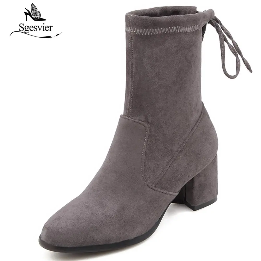 Sgesvier Fashion Ankle Boots Round Toe Thick High Heel Zipper Solid Color 2018 Sexy Women Bowtie Casual Shoes OX524 | Обувь