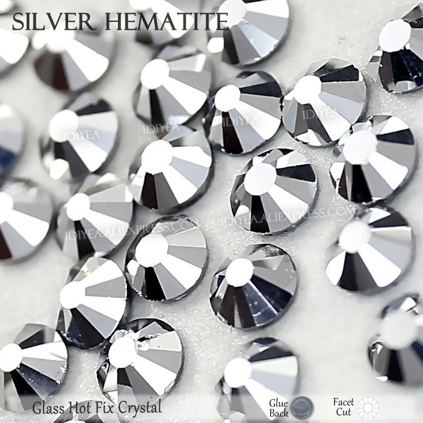 Silver Hematite Высокое качество Горячая фиксация Стразы SS6 SS10 SS16 SS20 SS30 Стразы плоская задняя часть исправление камней Кристаллы Блестки для DIY одежды платье - Цвет: Silver Hematite
