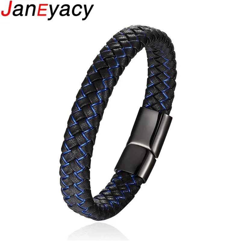 

2019 Men Jewelry Punk Black Blue Braided Leather Bracelet for Men Pulseira Stainless Steel Magnetic Clasp Fashion Bangles Gifts