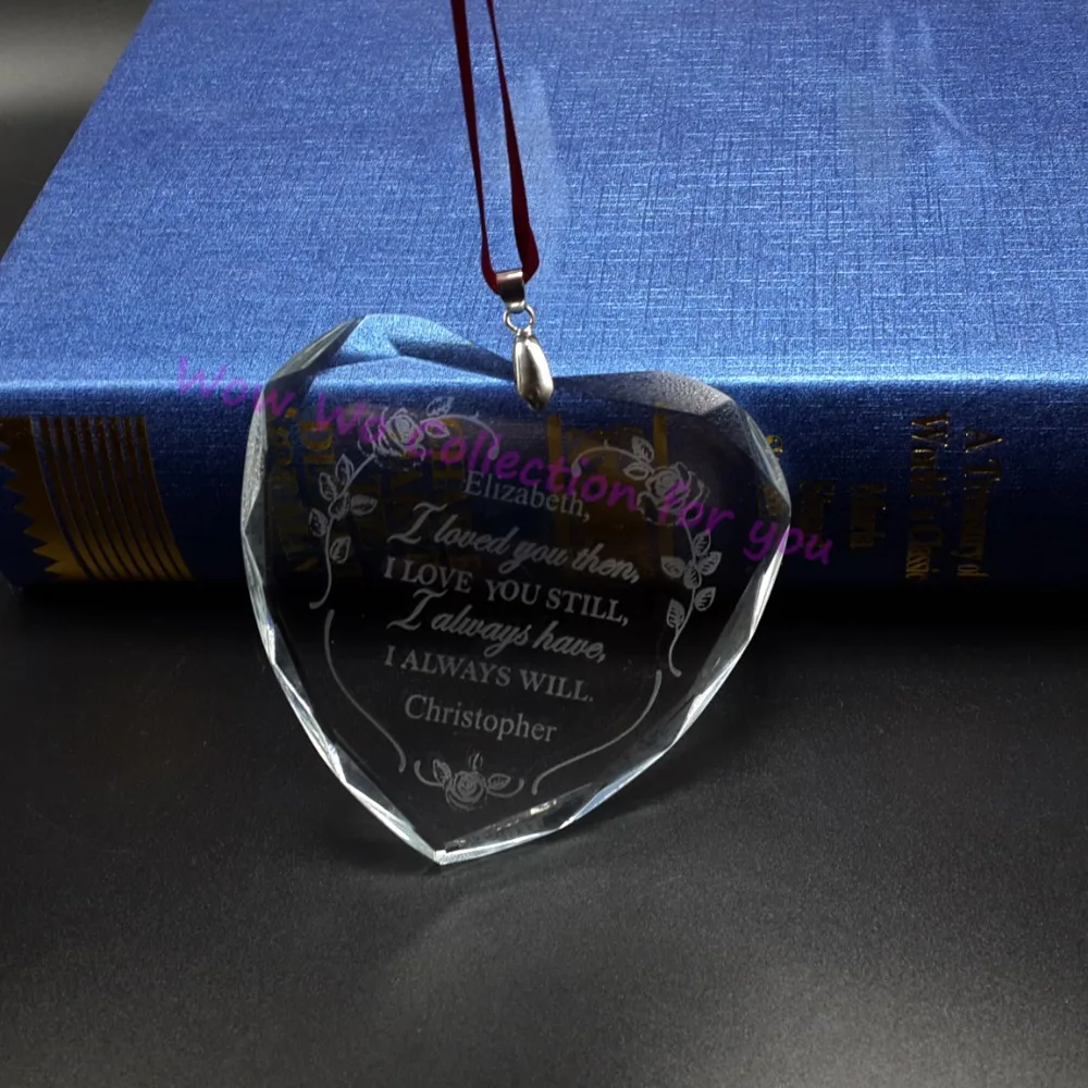 

Free shipping 50 pcs/lot engrvaing Christmas hanging glass 60mm heart ornaments pendants