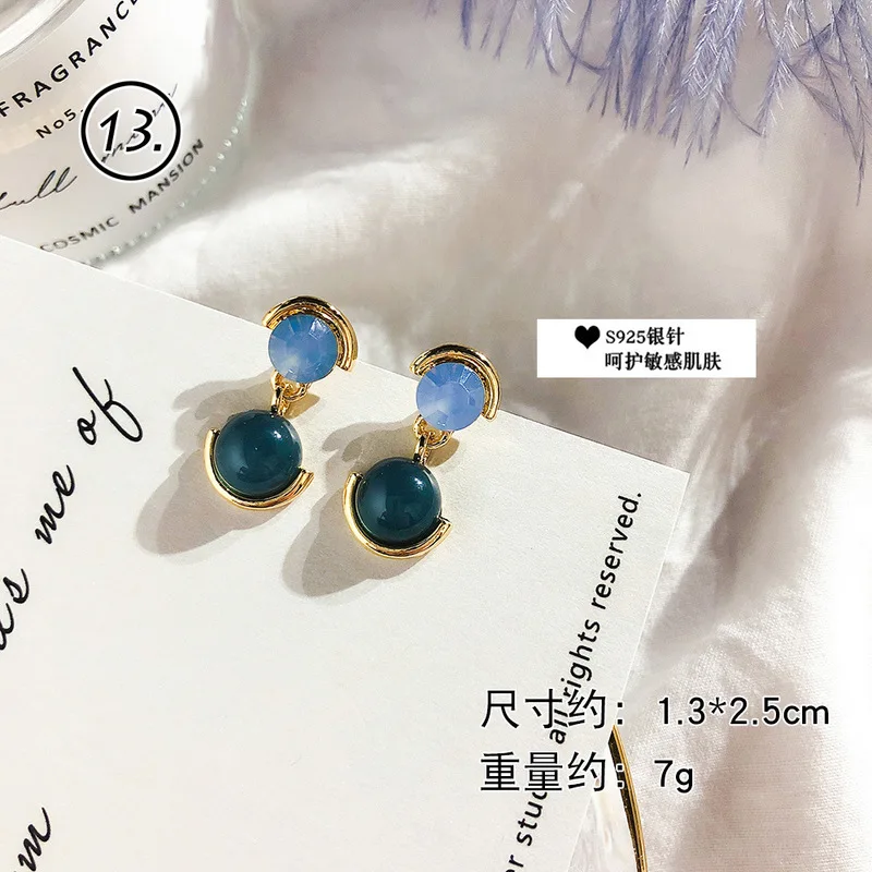 Женские синие серьги в Корейском стиле модные с геометрическим узором темно