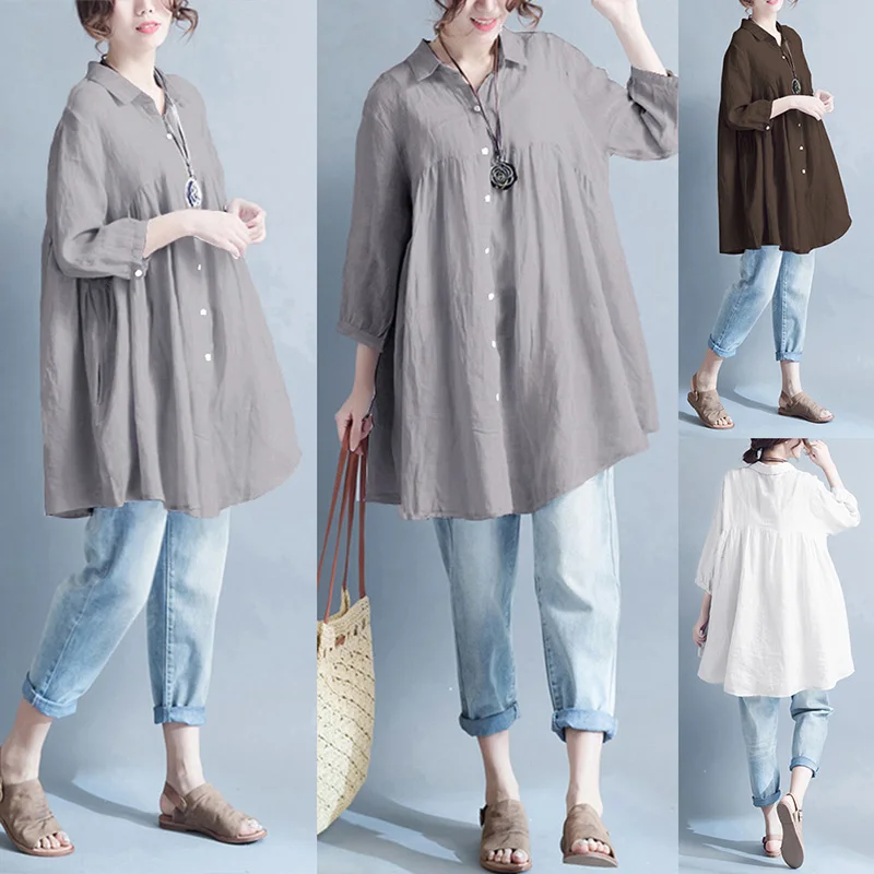 Женская блузка Romacci 4XL 5XL размера плюс однотонная с отворотом и рукавом 3/4