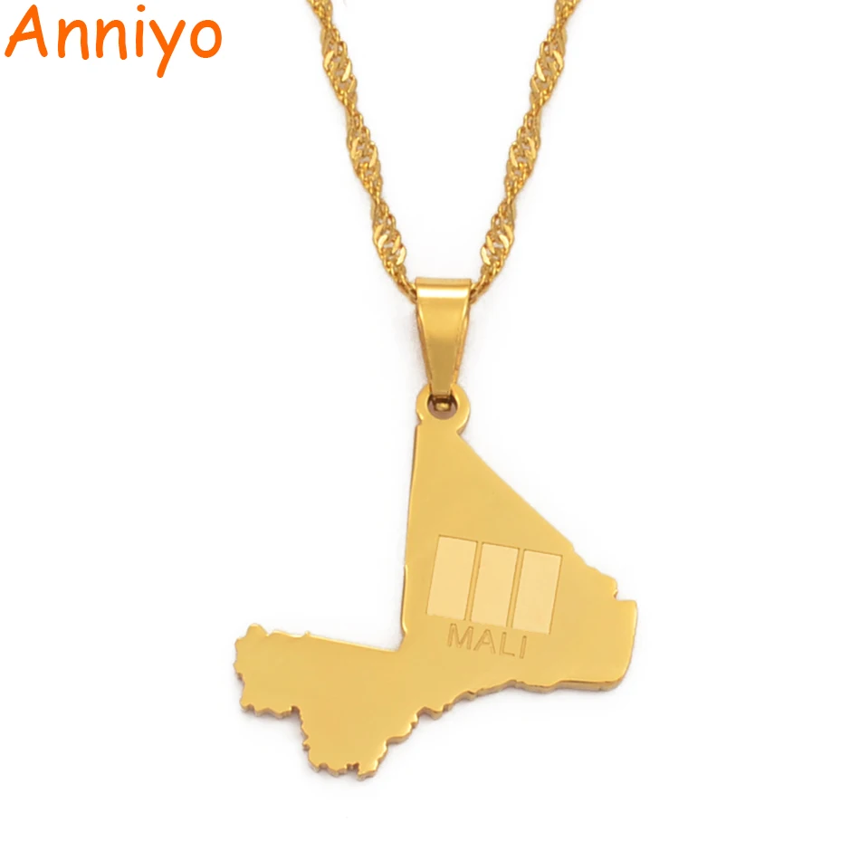 Ожерелье Anniyo Mali Map & кулон в форме флага для женщин и девушек золотого цвета