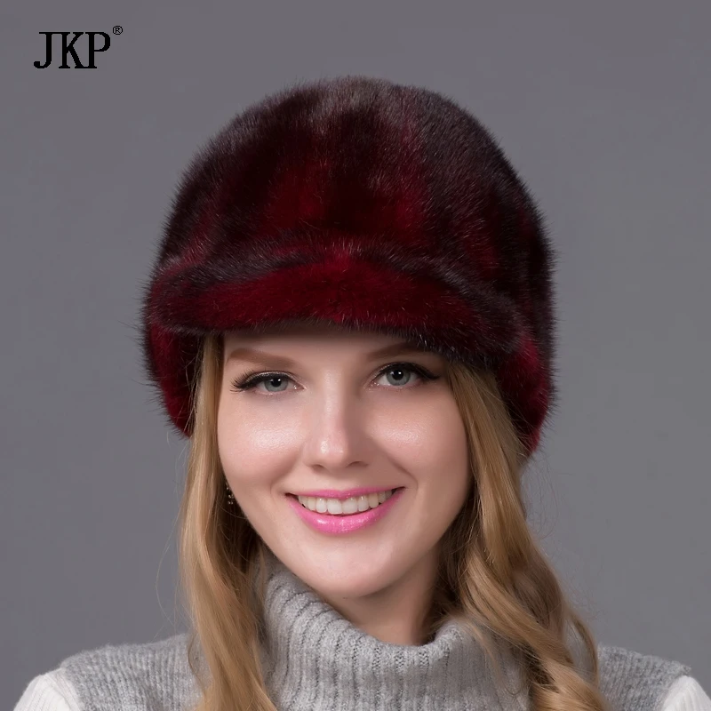 100% натуральный цельный мех норки меховые шапки козырьки милая для женщин