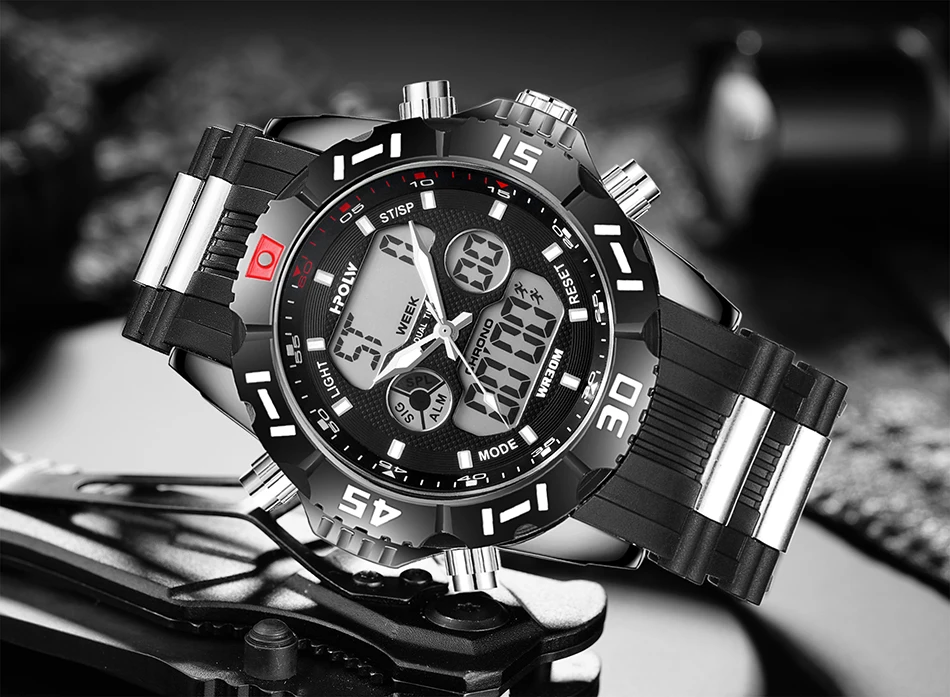 HPOLW Брендовые мужские спортивные часы модные Chronos резиновые мужские водонепроницаемые светодиодный цифровые часы мужские военные часы Relogio Masculino