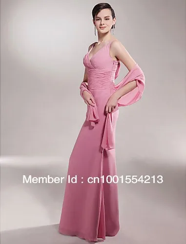 ELEGANT Long Evening Dresses For Cheap Pink Trumpet/Mermaid V-neck Chiffon Mother of the Bride Dress With A Wrap 00049607 | Свадьбы и