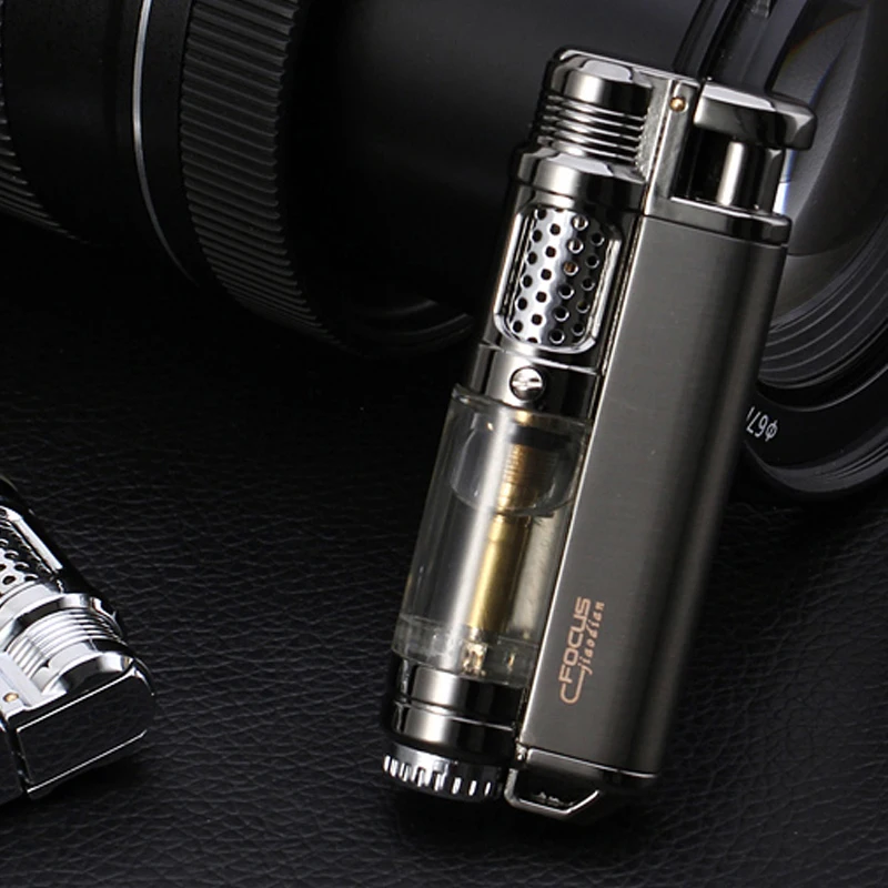 

Machinery Design Retro Cigar Lighter Metal Torch Tobacco Lighters Straight windproof Cigarette Lighter Inflatable Gas Butane