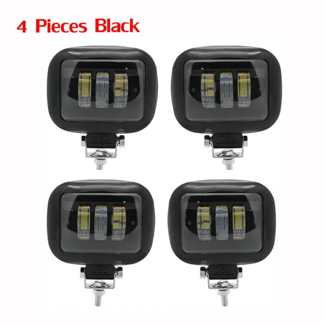 4pcs Black Square Светодиодный рабочий светильник для внедорожников 4," 30 Вт 12 В 24 в 4x4, противотуманный светильник, светильник для внедорожников, светильник для вождения лодки, водонепроницаемый IP68 для внедорожников и джипов - Цвет: 4pcs Black Square