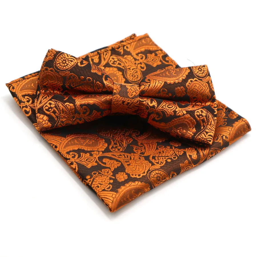 BWF-02 Classic Men's Floral Paisley Pocket Square Bows Tie Set Adjustable Handkerchief Bowtie Sets Wedding Party Necktie Hanky Lot - Цвет: BWF-02