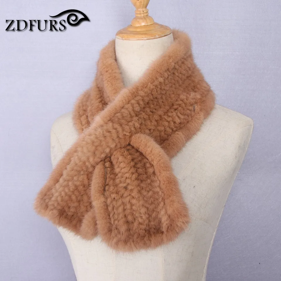 ZDFURS* Настоящая норка трикотаж меховые шарфы унисекс, теплый зимний модный черный шарф Женская шаль 90*12 см