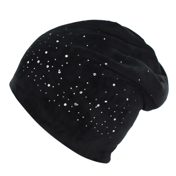 black YOUBOME Skullies Beanies шапки женские зимние шапки для женщин Стразы, бархатные женские шапки осенние женские вязаные шапки - Цвет: black