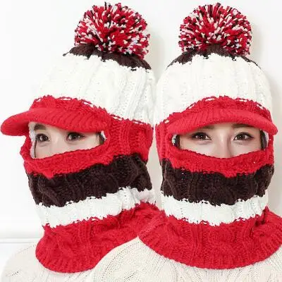 Bingyuanhaoxuan Зимние шапки Skullies Шапки зима Шапки для Для женщин шерстяной шарф Шапки Балаклава маска Gorras капюшон вязаная шапка - Цвет: pink