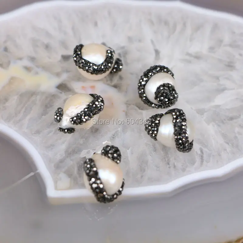 10pcs Freshwater Pearl with Crystal Zircon Paved Beads Natural Loose Spacer Charms Jewelry Findings | Украшения и аксессуары