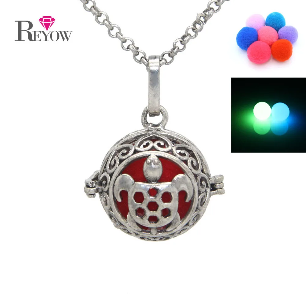 Старинное серебро сердце черепаха полые медальон светятся в темноте Бусины