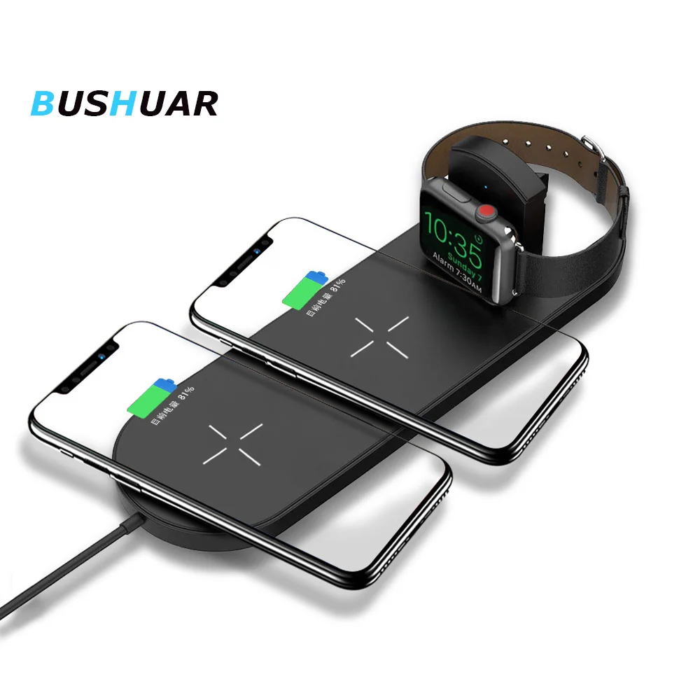 Беспроводное зарядное устройство 3 в 1 Qi для iPhone 8 X XS Max XR Apple Watch 4 2 Airpods 10 Вт быстрая