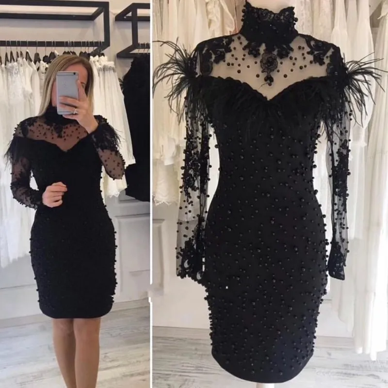 black Vestidos De Fiesta De Noche банкетные элегантные женские вечерние платья с жемчугом и бусинами, сексуальное белое кружевное платье с высоким воротом - Цвет: black