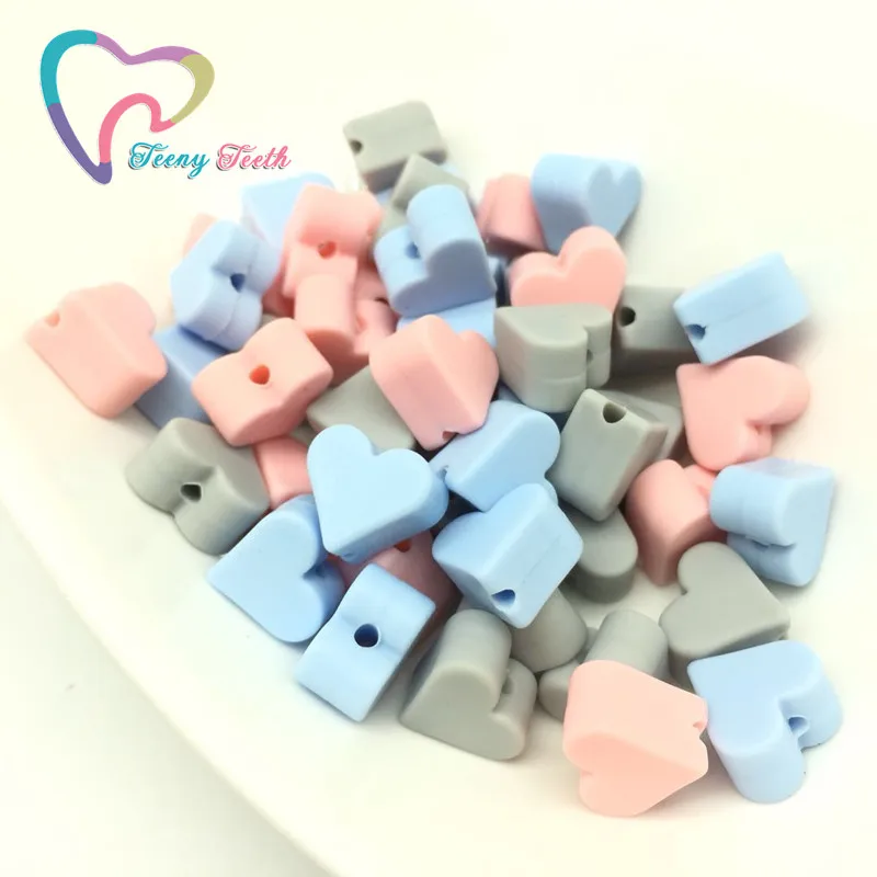 

Teeny Teeth 30 шт. конфетно-синие и розовые аксессуары для поделок без бисфенола А силиконовые бусины в форме сердца для самостоятельного изготов...