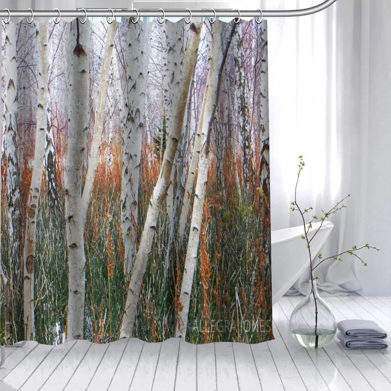 Береза форес душ Шторы 3D Водонепроницаемый полиэстер ткань для ванной высокой