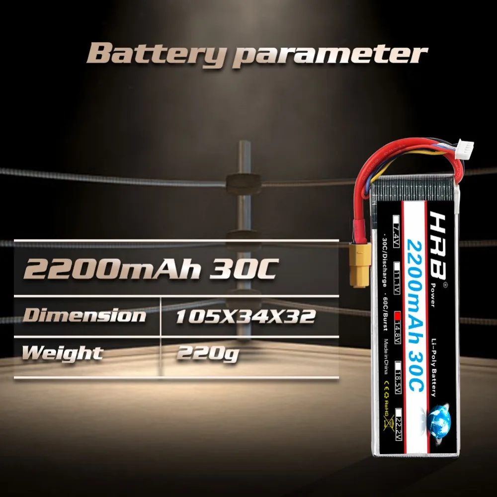 Аккумулятор hrb Lipo 2S 3S 4S 5S 6S 3,7 V 7,4 V 11,1 V 14,8 V 18,5 V 22,2 V 2200mAh 30C для RC FPV вертолета лодки квадрокоптера Trex 450