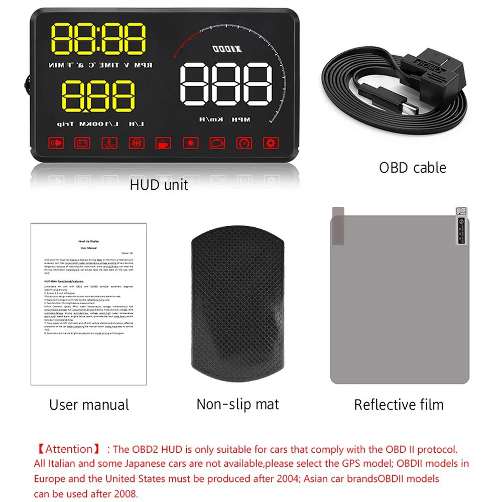 Дисплей на лобовое стекло автомобиля с индикацией скорости воды и превышения