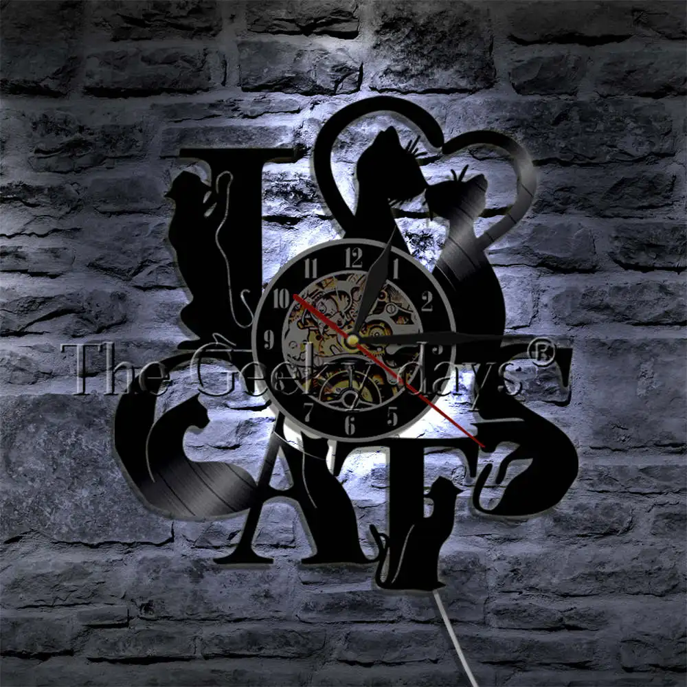 Я люблю кошек настенные часы черные кошки Виниловая пластинка Забавный Котенок