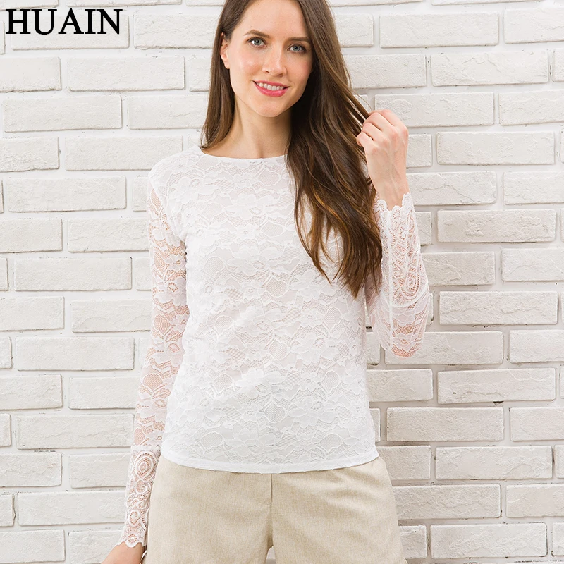 Женская кружевная рубашка белая прозрачная блузка с длинным рукавом и 3d вышивкой