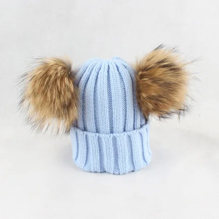blue hat 4 предмета, шапка с помпоном, шарф, детская зимняя шапочка, зимняя шапка для мальчиков и девочек, детские шапки с помпонами из натурального меха, детская трикотажная шапка и шарф - Цвет: blue hat