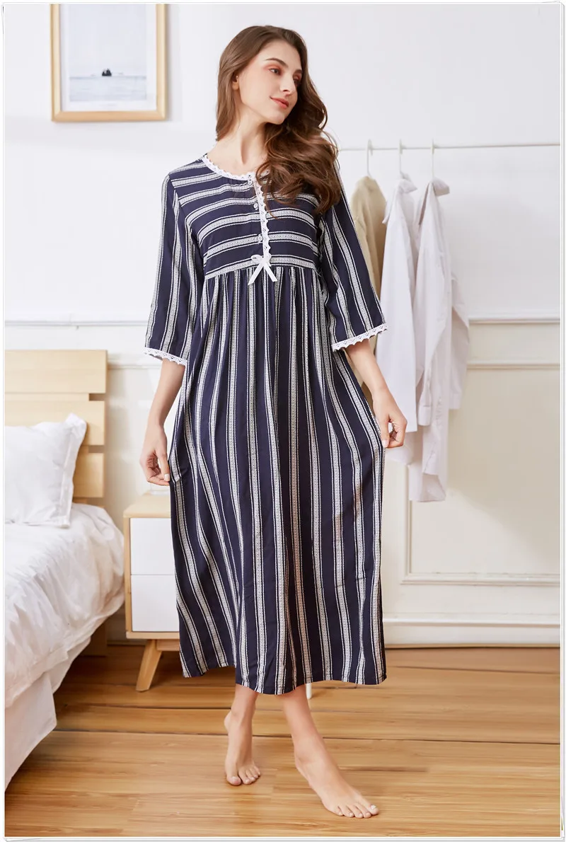 Summer Homewear Nightgown Women Princess Night Sleepwear Loose Cotton Half Sleeve Elegant Comfortable For Sleep Plus Size - Цвет: seven split sleeves