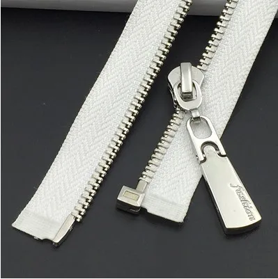 white silver teeth Открытый конец застежки-молнии металла 45/60/70/80/100 см Цвета: золотистый, серебристый, черный зубцов молнии для пошива сумок куртка юбка Костюмы аксессуары D626 - Цвет: white silver teeth