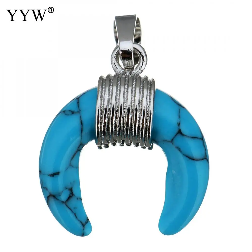blue turquoise b Натуральные аметисты морской опал авантюрин бирюза прозрачный кварц Агаты тигровый глаз камень кулон серебряный цвет Рог Новая Луна Подвески - Окраска металла: blue turquoise b