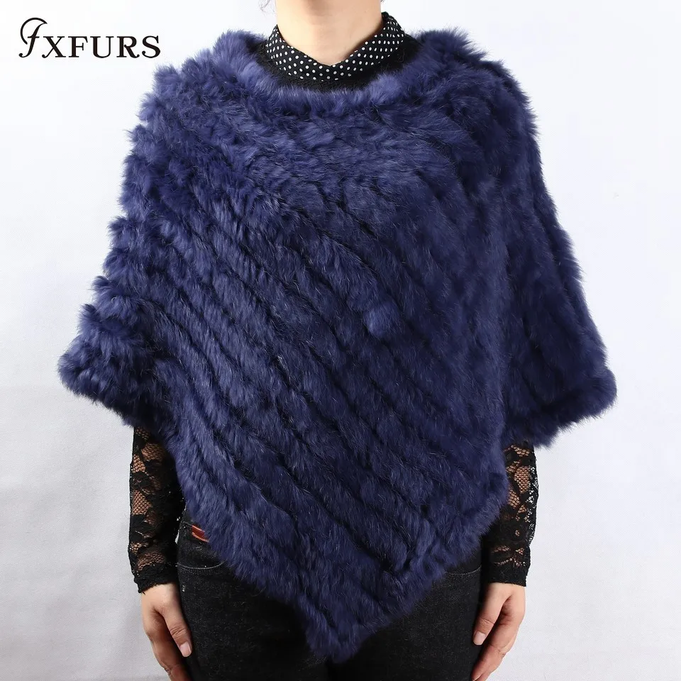 Фото FXFURS/хит продаж, зимнее женское меховое пончо с кроличьим мехом, пуловер с треугольным кроличьим мехом, шаль, модный жилет, новые цветные крол... №1