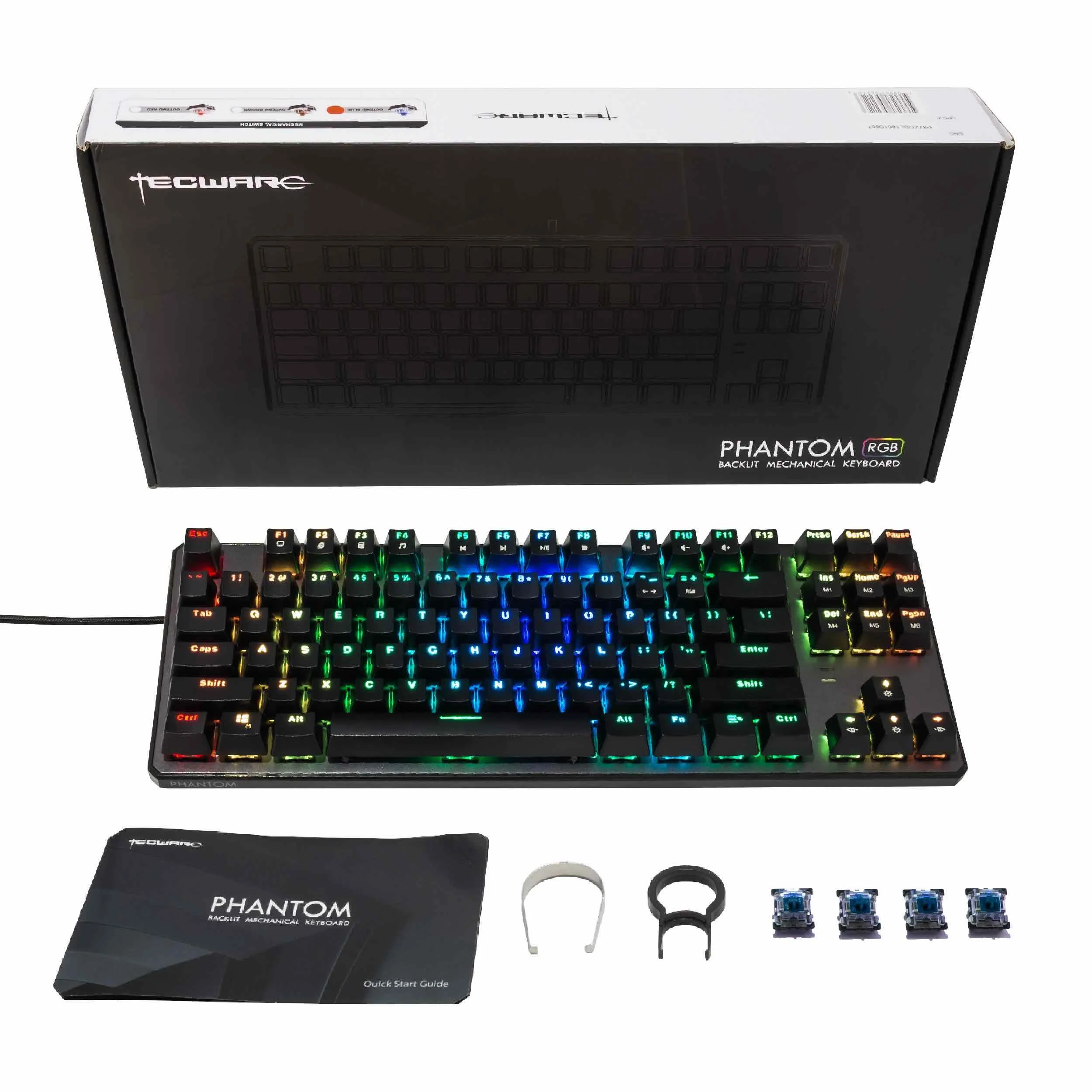 Механическая клавиатура TECWARE Phantom 87, RGB светодиодный, переключатель Outemu Blue, дополнительные переключатели, отлично подходят для геймеров - Цвет: Синий