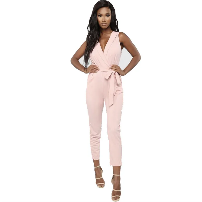 Женский комбинезон без рукавов с v образным вырезом весна лето 2019|Женские