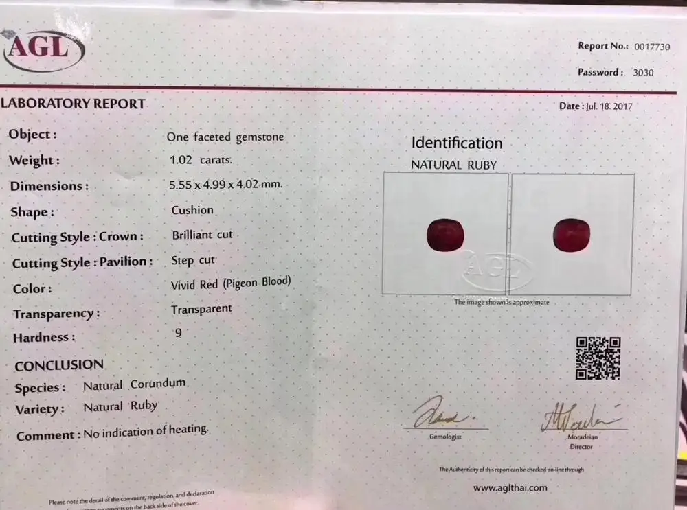Подвеска с рубином AGL Cert ювелирное изделие из настоящего 18 каратного золота 100%