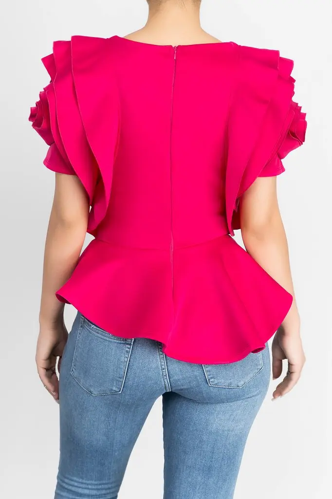 New Women Fashion Elegant Shirt Sleeve Office lady Tops High Quality Ruffles Details Back Zipper blouse |