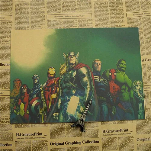 Винтажная Классическая серия супергероев Marvel Ретро плакат, крафт-бумага, бумага для бара, кафе, домашний декор, Настенная роспись, наклейка 42x30 см - Цвет: 11