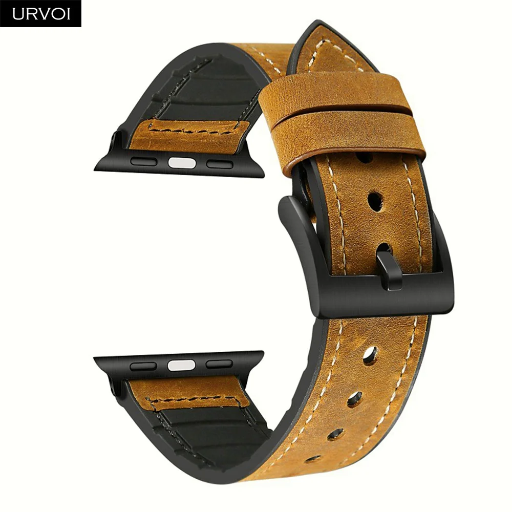 CH Brown URVOI кожаный ремешок для часов аpple для iwatch 38/40 42/44 мм ремень высокого качества Силиконовая задняя дышащая серия 5 4 3 2 1 - Цвет ремешка: CH Brown