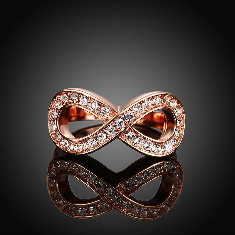 Sparkling Crystal Rings For Women Rose Gold-color 8 Shape Wedding Band Female Ring US Size 6 7 Top Quality Dropshipping | Украшения и
